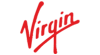 Virgin logo elegant red italic script signature style white background